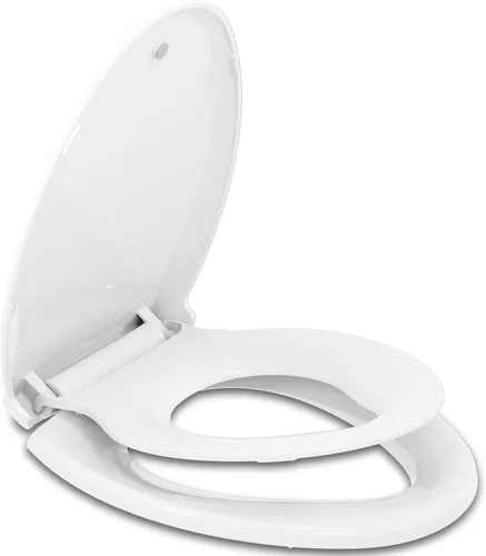 Hibbent Asiento de inodoro de entrenamiento para ir al baño, asiento magnético integrado, tapa con tapa, nunca se afloja y cierra lentamente,