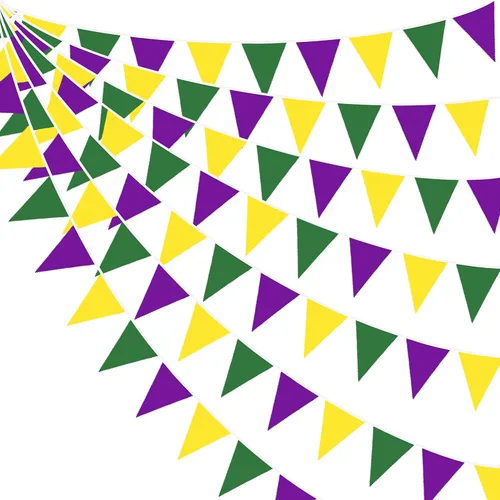 Miniatura 14 de Banderín amarillo y verde de 32 pies con banderines de tela de girasol, mariposa, triangular, guirnalda para decoración de fiesta de primavera