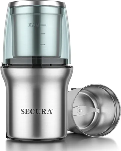 Secura molinillo de café y triturador de especias eléctrico con 1 cuchilla de acero inoxidable, tazón extraíble, molienda en seco