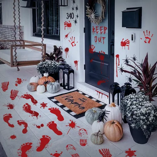 Miniatura 6 de Calcomanías de suelo con huella de mano sangrienta, calcomanías de pared de tamaño real, decoraciones de ventana de Halloween aterradoras