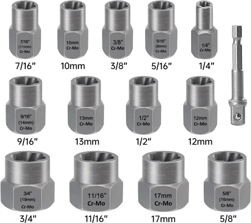 Miniatura 8 de XEWEA Juego de 39 piezas de extractor de tornillos y pernos con juego de brocas de mano izquierda, herramientas de extracción fácil de pernos rotos