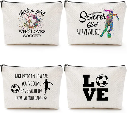 Geosar 4 piezas de regalos de fútbol bolsa de maquillaje para mujeres, mamá, equipo, regalo inspirador para jugadores de fútbol, amantes de los