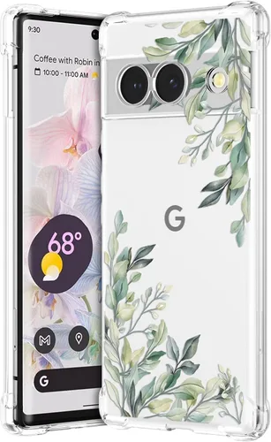 Miniatura 11 de RALEAVO - Funda floral para Google Pixel 7a, funda transparente con hojas y flores, diseño delgado y lindo para niñas y mujeres, cubierta de Verde