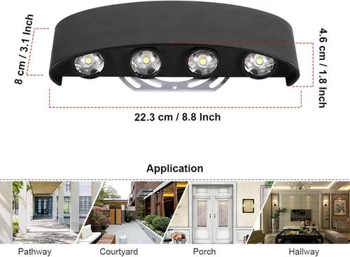 Miniatura 2 de Kawell Lámpara de pared moderna impermeable de 8 W, lámpara de pared LED de aluminio, para interiores y exteriores, para baño, dormitorio, pasillo