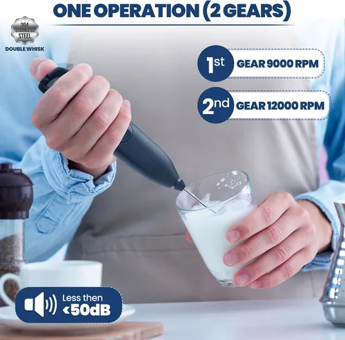 Miniatura 3 de Espumador de leche inalámbrico recargable de mano con soporte para arte con leche, batidor doble pequeño, espumador de leche, espumador de café
