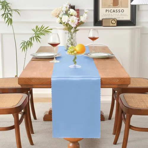 Miniatura 2 de Aormenzy 12 caminos de mesa de satén azul bebé de 12 x 108 pulgadas, caminos de mesa de boda sedosos, decoración de mesa elegante, caminos de mesa