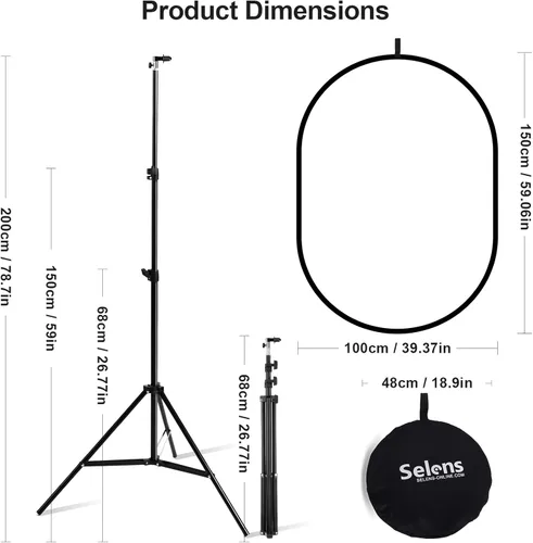 Miniatura 3 de Selens Kit Difusor de Luz Suave Desplegable de 59x39 Pulgadas, con Soporte de Luz de 6.6 Pies y Soporte para Clips para Estudio Fotográfico, Retrato
