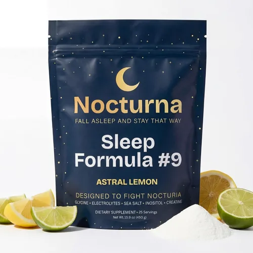 Fórmula Sleep 9 con glicina + polvo de mio-inositol que mantiene un sueño reparador y reduce la micción nocturna, fabricado en Estados Unidos tanto