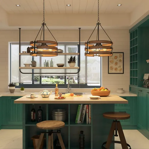 Miniatura 7 de Inlight IN-0335-3-WD - Colgante de 3 luces de diseño rústico e industrial de 18 pulgadas para isla de cocina, acabado de madera envejecida negra