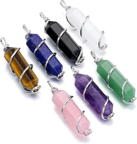 Miniatura 5 de Top Plaza Collar con colgante de piedra de cristal curativo para mujeres y hombres, collares de piedras preciosas naturales envueltos en alambre
