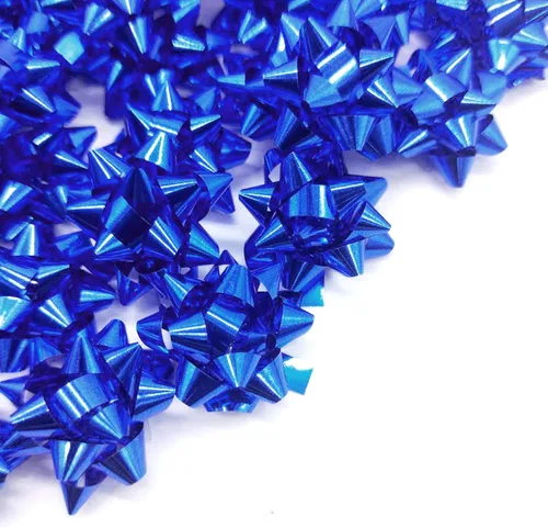 Miniatura 3 de Iceyyyy 100 mini lazos de regalo de estrella metálica azul de 1 pulgada, pequeños lazos adhesivos para decoración de fiestas de Navidad, decoración