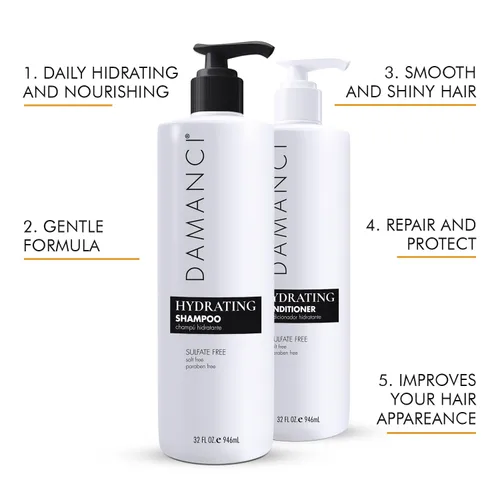Miniatura 2 de Damanci Champú hidratante y acondicionador dúo, champú y acondicionador sin sulfato para cabello seco, con queratina y colágeno, sin parabenos ni