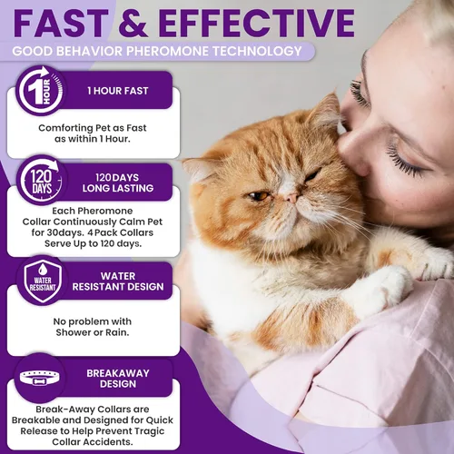Miniatura 4 de Paquete de 4 collares calmantes para gatos: collares calmantes de feromonas para gatos, ayudan a promover la relajación y la comodidad