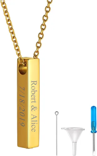 Miniatura 164 de FindChic Collares personalizados con urna para cenizas, barra vertical, gato, luna, reloj de arena, garra de perro, acero inoxidable, chapado en oro