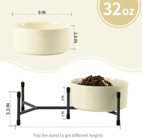 Miniatura 3 de Tazón de cerámica de 32 onzas para perros y gatos con soporte de metal elevado, plato de cerámica para mascotas de 6 pulgadas para alimentos y agua