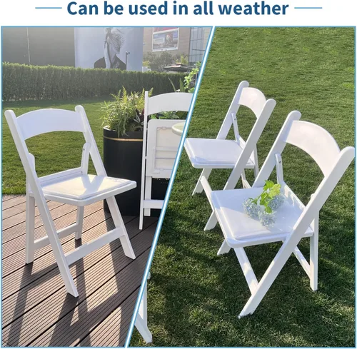 Miniatura 7 de KAIHAOWIN Paquete de 4 sillas plegables de resina, sillas plegables con asiento acolchado de vinilo para interiores y exteriores, para eventos