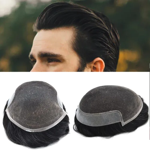 Miniatura 27 de Tupé para hombre, cabello humano real, suave encaje suizo frontal, tupé para hombres, sistema de cabello, extensiones capilar para hombre