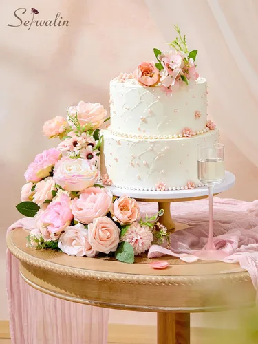 Miniatura 3 de Serwalin Flores artificiales, flores rosadas, flores de seda falsas, flores de pastel de boda, flores para ramos de boda, centros de mesa, Un rosa