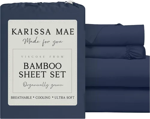 Miniatura 36 de KARISSA MAE Juego de sábanas tamaño individual de viscosa de bambú refrescante, 100% cultivadas orgánicamente, bolsillo profundo de 18 pulgadas