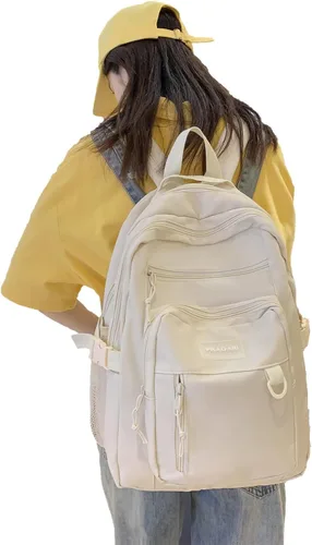 Miniatura 6 de PRAGARI Mochila para niños para la escuela, bonita mochila estética para niñas, mochila para estudiantes, bolsa de libros ligera de viaje para Beige