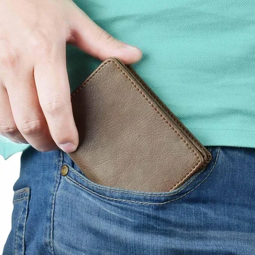 Miniatura 7 de XEYOU Funda para tarjetas de crédito para mujer, tarjetero con bolsillo frontal para mujer, Cartera plegable para tarjetas marrón oscuro, Moderno