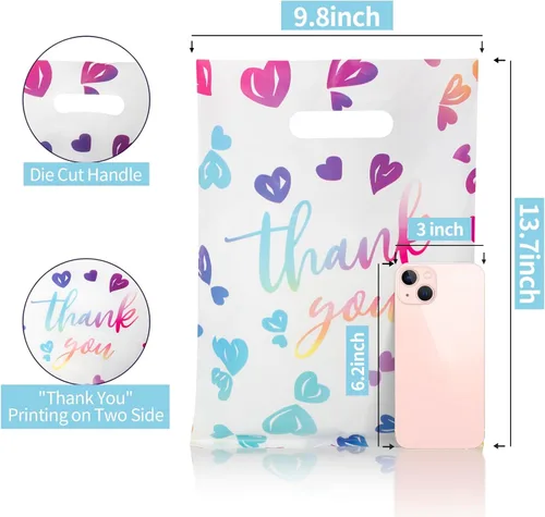 Miniatura 2 de Bolsas de Plástico de Agradecimiento para Negocios Pequeñas, Bolsas de Regalo de Mercancía Boutique de 2.36 Mil (milésimas de pulgada) con Asas