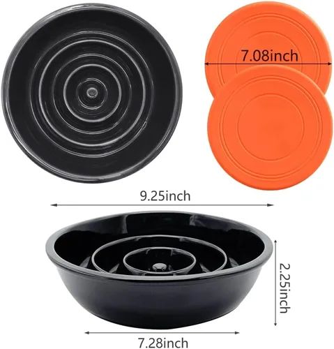 GH - Cuenco de cerámica para perros de alimentación lenta, 3 tazas, 2 discos voladores para mascotas incluidos, color negro
