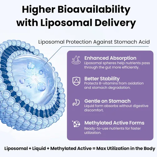 Miniatura 2 de Complejo de vitamina B liposomal líquido sublingual complejo B suplemento de vitaminas para mujeres y hombres mejora la absorción metilada B12, B1