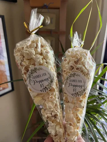 Miniatura 5 de COOLAKE Bolsas de golosinas en forma de cono, 100 unidades de 7 x 14.5 pulgadas, bolsa de celofán, bolsa de palomitas de maíz con lazos giratorios