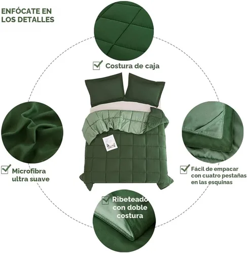Miniatura 8 de HIG Juego de 3 piezas de edredón verde para cama individual/extragrande - Juego de edredón reversible para todas las estaciones con relleno