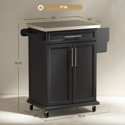 Miniatura 7 de HOMCOM Isla de cocina sobre ruedas, carrito de cocina rodante con encimera de acero inoxidable, cajón, toallero y estante de especias, carrito