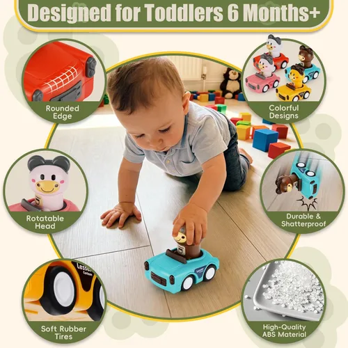 Miniatura 5 de Juguete de coche Press to Go para niños de 1 a 3 años, impulsado por fricción, no requiere pilas, sin BPA, fácil de limpiar, juguete para interiores