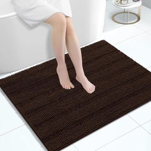 Miniatura 35 de Grandaily Alfombras de baño de felpilla a rayas de 24 x 16 pulgadas, extra gruesas y suaves, absorbentes, parte trasera de goma, alfombra de ducha