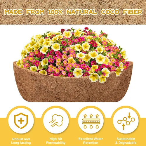 Miniatura 3 de Riare Paquete de 2 forros de fibra de coco de 24 pulgadas para macetas, revestimiento de repuesto de fibra de coco natural para macetas, cesta
