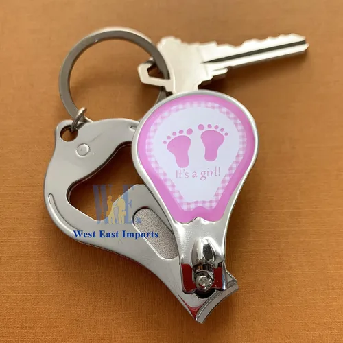 Miniatura 4 de Baby Shower personalizado (12 piezas) llavero rosa niña favores/cortauñas y abridor de botellas/grabado láser personalizado regalo (huella)