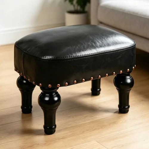 Reposapiés de cuero otomano de madera, asiento rústico para pies, reposapiés de madera, reposapiés rectangular pequeño otomano para dormitorio, sala