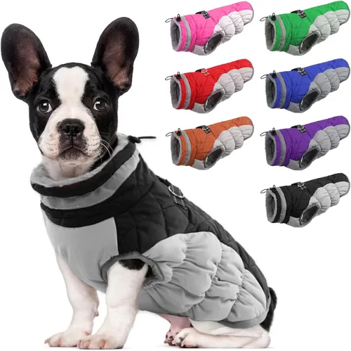 Miniatura 16 de Lelepet Abrigo cálido para perro, abrigo de invierno para perro, chaqueta impermeable para perros con arnés incorporado, chaleco reflectante
