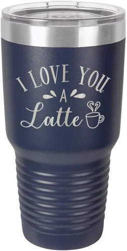 Miniatura 23 de Taza de viaje de acero con recubrimiento de polvo grabado con láser, con texto en inglés "I Love You A LATTE Engraved Tumbler", sin BPA