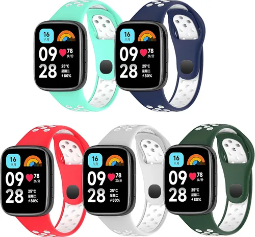 FitTurn Paquete de 5 correas de liberación rápida de dos colores transpirables compatibles con Redmi Watch 3 Active/Redmi Watch 3 Lite Release Soft