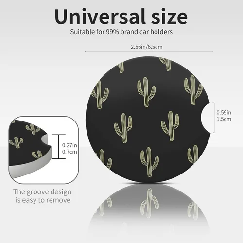 Miniatura 6 de Portavasos de automóvil con diseño de cactus bohemio, paquete de 2 posavasos de cerámica absorbente con muesca para el dedo y base de corcho