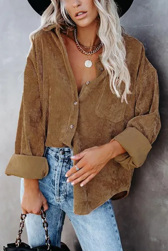 Miniatura 5 de Magritta Camisas de manga larga con cuello en V y botones para mujer, blusas de gran tamaño con bolsillos