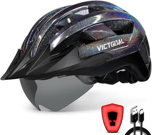 Miniatura 18 de VICTGOAL Casco de bicicleta con luz trasera recargable por USB, gafas magnéticas desmontables, visera solar extraíble, cascos de bicicleta