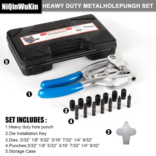 Miniatura 4 de Juego de herramientas para perforar agujeros de metal, perforadora profesional resistente para metal, mano de 3/32 a 9/32 pulgadas para chapa