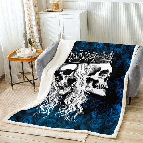 Miniatura 14 de Manfei Manta de calavera floral con estampado de sangre y flores rojas, para decoración de habitación de niños y niñas, manta gótica de calavera