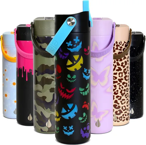 Miniatura 51 de Elemental Botella de agua aislada de 24 onzas con popote, botellas de agua con núcleo de acero inoxidable 100% a prueba de fugas para viajes, Beige