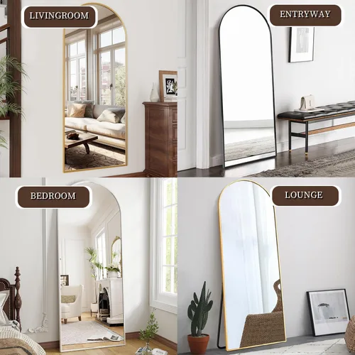 Miniatura 5 de OGCAU Espejo de suelo de longitud completa, 56 x 20 pulgadas, espejo de cuerpo completo con parte superior arqueada, para colgar o inclinarse