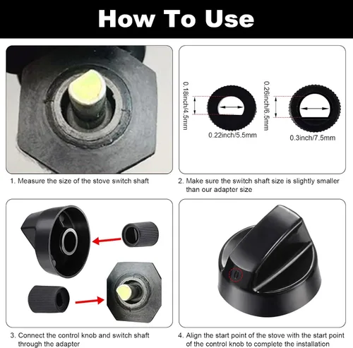 Miniatura 4 de Jetec Paquete de 4 perillas de control de repuesto con 12 adaptadores para horno/estufa/cocina, por favor verifique cuidadosamente si las Negro