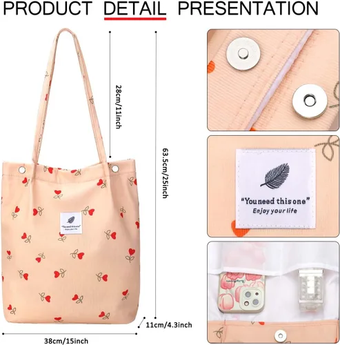 Miniatura 152 de Ayieyill - Bolsa de pana para mujer y niña, con correa de lona para colgar al hombro, bolsa con bolsillo