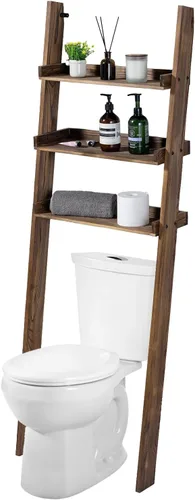 MyGift Estante decorativo de madera maciza quemada rústica de 5.5 pies de alto sobre el inodoro, organizador de baño de 3 niveles, estantes de