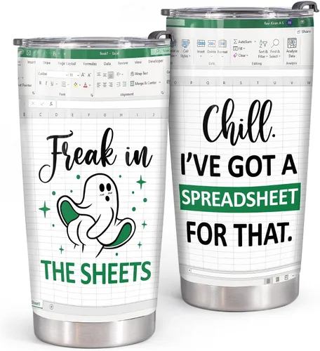 Vaso de contador de 20 onzas con tapa de acero inoxidable aislado de Excel para contador, para hombres y mujeres, CFO de CPA, compañero de trabajo,